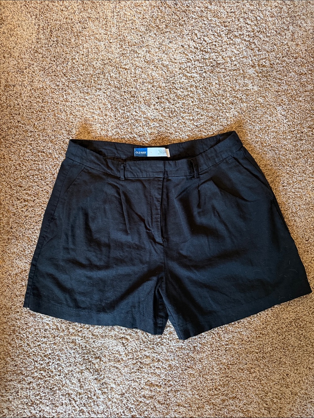 Old Navy Black Linen Blend Extra High-Rise Taylor Adjustable Waist Shorts - L